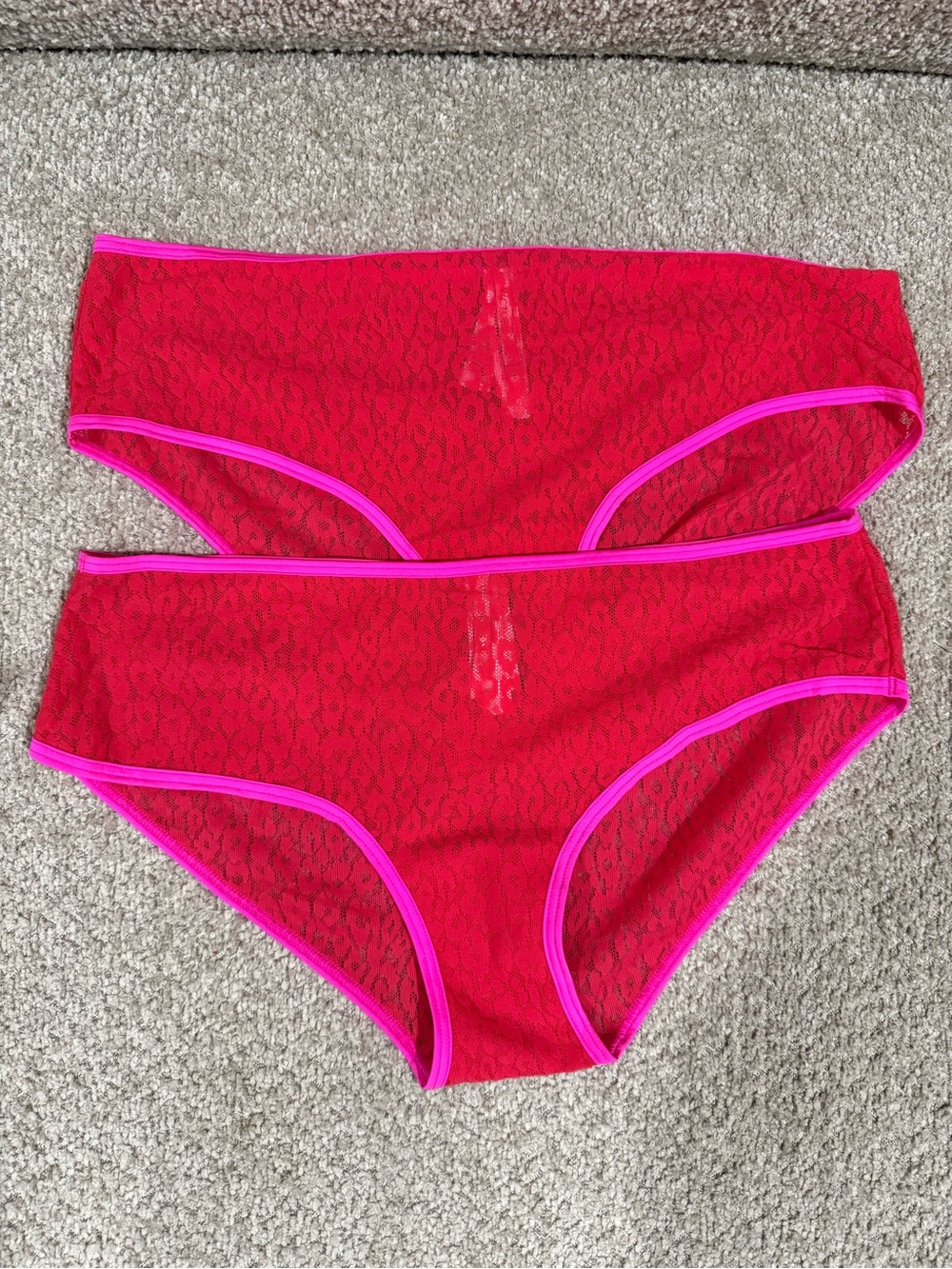 Victoria's Secret Red Lace Briefs with Hot Pink Trim